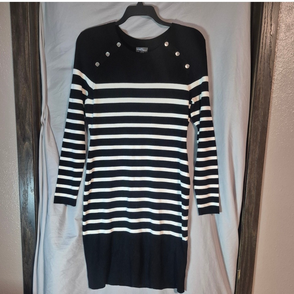 Market & Spruce Womens XL Black White Striped Sweater Dress SFHKS082